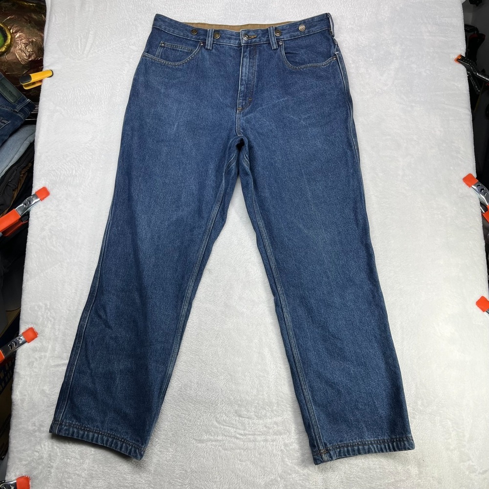 Duluth Jeans Men's Blue Denim Plaid Flannel Lined Classic Straight Fit - 36X30
